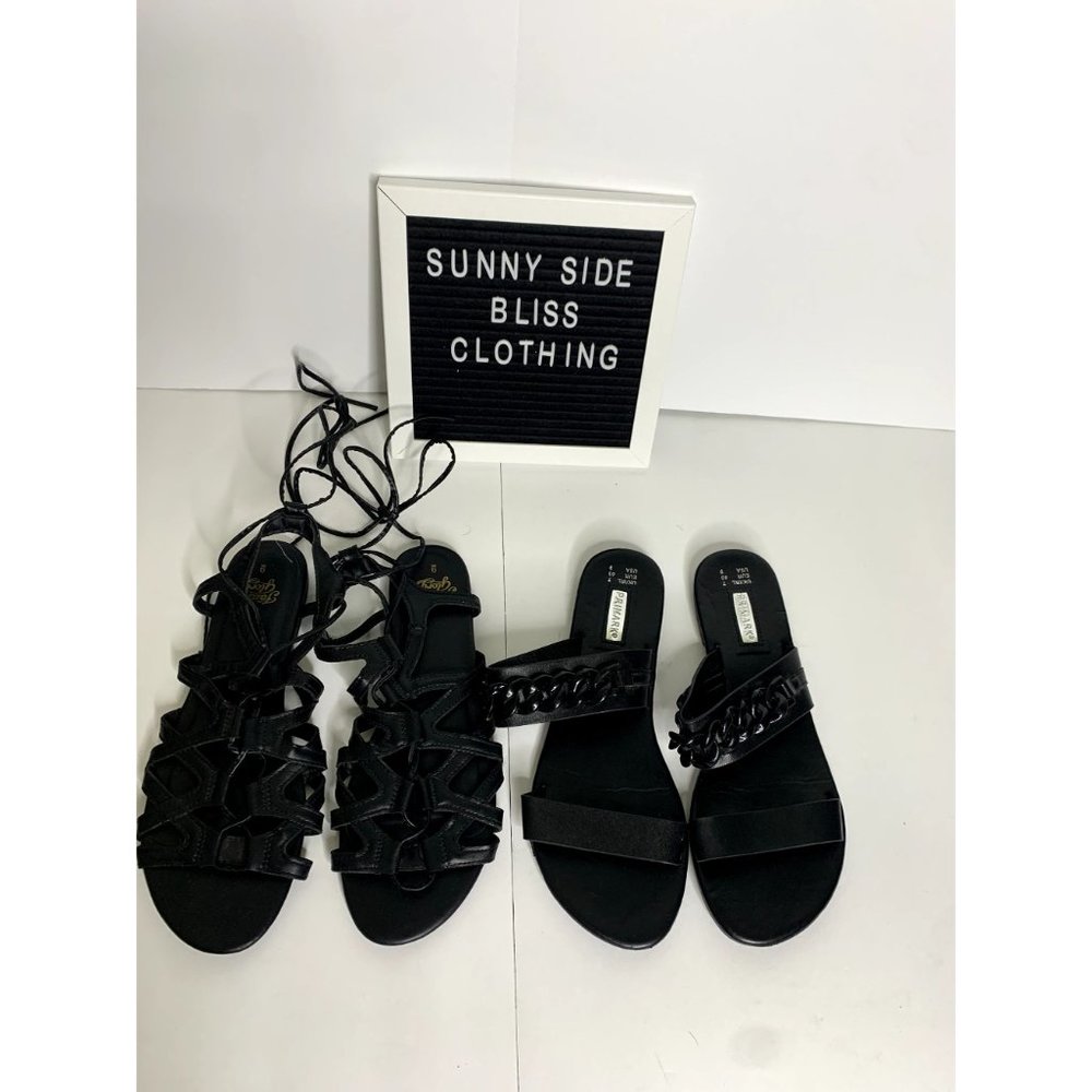 Women's Black Flat Summer Sandals Lot of 2 Size 9 - Picture 8 of 8